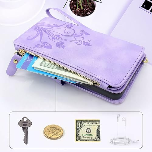 Miniatura 4 de Lacass Funda de piel con bolsillo con cremallera para Motorola Moto G Power 5G 2023 (morado oscuro)