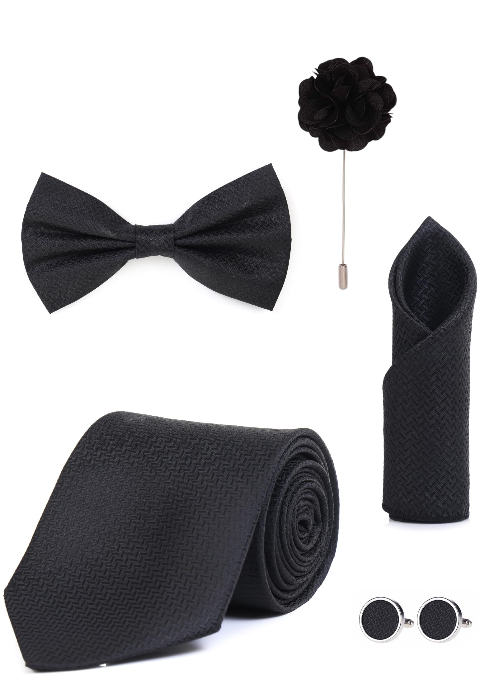 random stripe 5-in-1 Premium Men’s Accessory Set (9 Colors Combo) | Necktie, Bow Tie, Pocket Square, Cufflinks & Lapel Pin | Formal Wedding & Party Gift Set for Men-picture-21