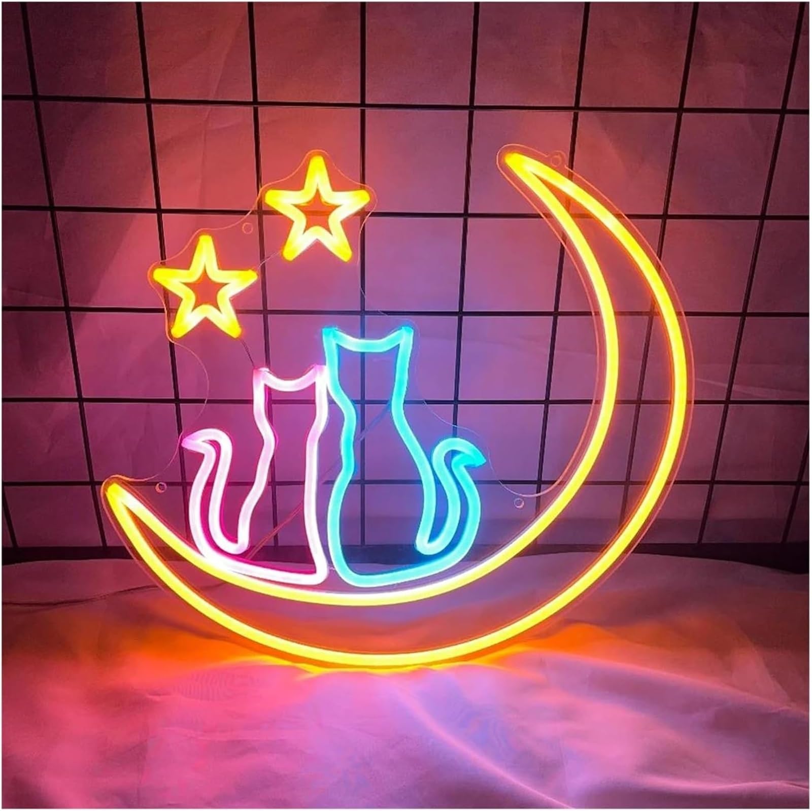 Luces de neón Lámpara de neón con ambiente relajante luz para luna y estrellas para amantes los gatos para habitación infantil