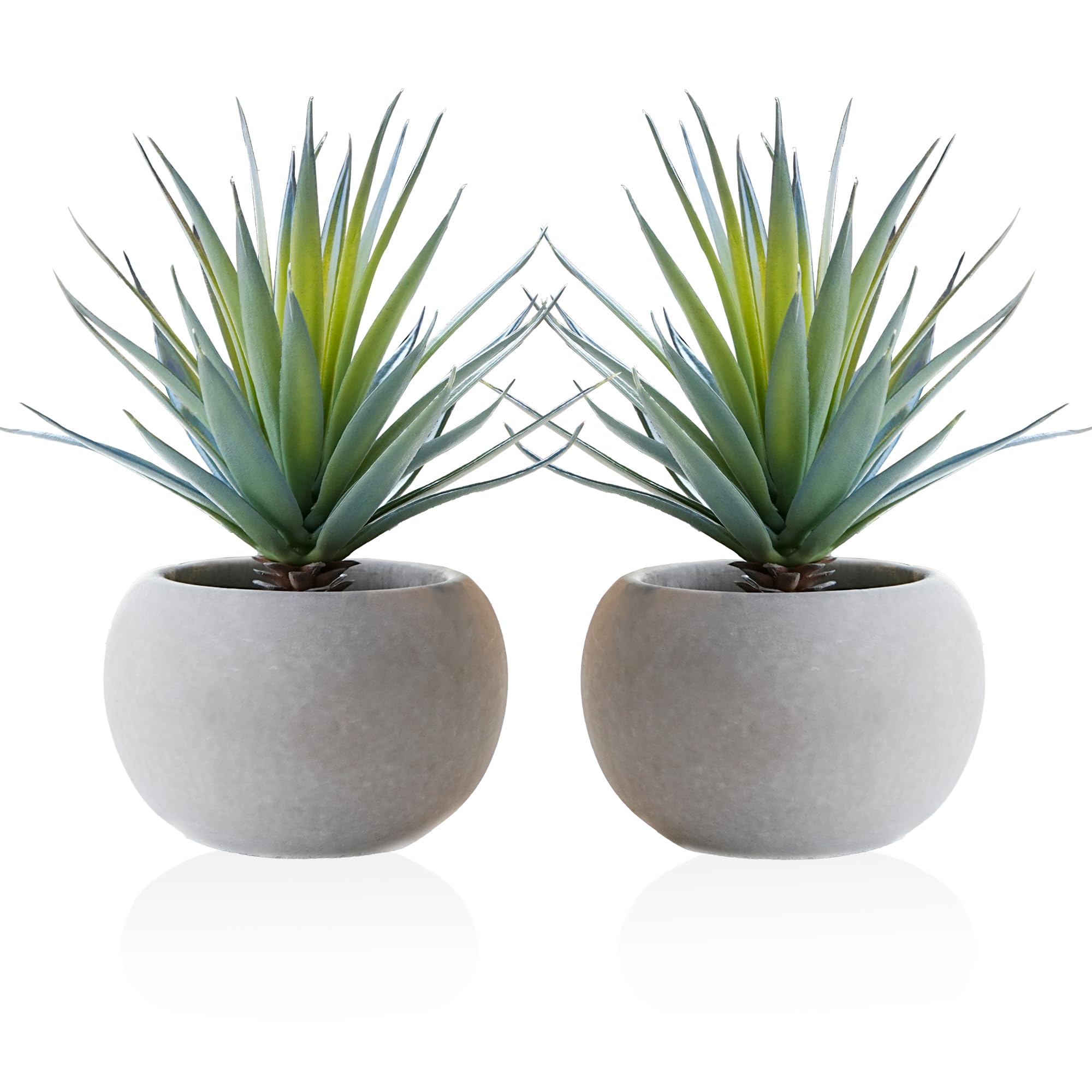 JaHe Artisan Fake Agave Succulent in Cement Pot, 7.87” Potted Small Artificial Agave Faux Realistic Greenery Plant for Home Office Desk Bathroom Livingroom Shelf Decor, Table Centerpieces, Set of 2