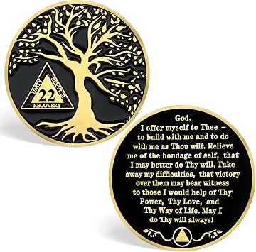 22 Year Sobriety Coins, Tree of Life 22 Years AA Coins - AA Sobriety Chips Recovery Medallions Sober Tokens for Alcoholics Anonymous Recovery Sober Gifts for Men Women