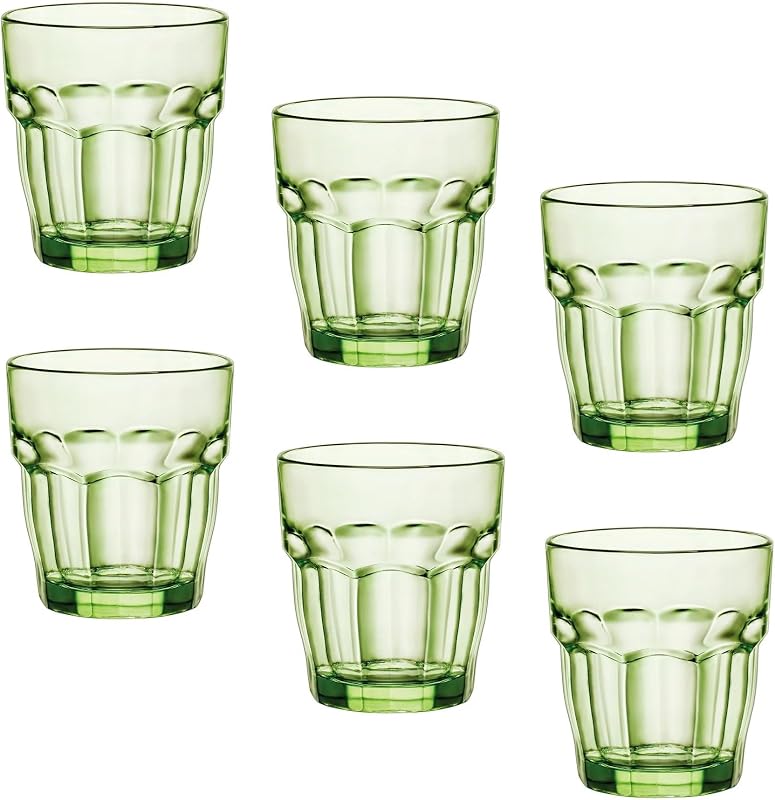 Rock Bar 9.25 oz. Rocks Stackable Tempered Beverage Glasses for Cold Drinks, Water, and Cocktails, Set of 6, Mint Green