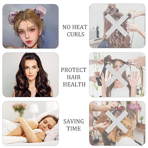 Miniatura 7 de Rizador de cabello satinado sin calor, 6 piezas, herramienta para rizar el cabello para mujeres, juego de 3 rodillos de pelo de seda suave sin calor