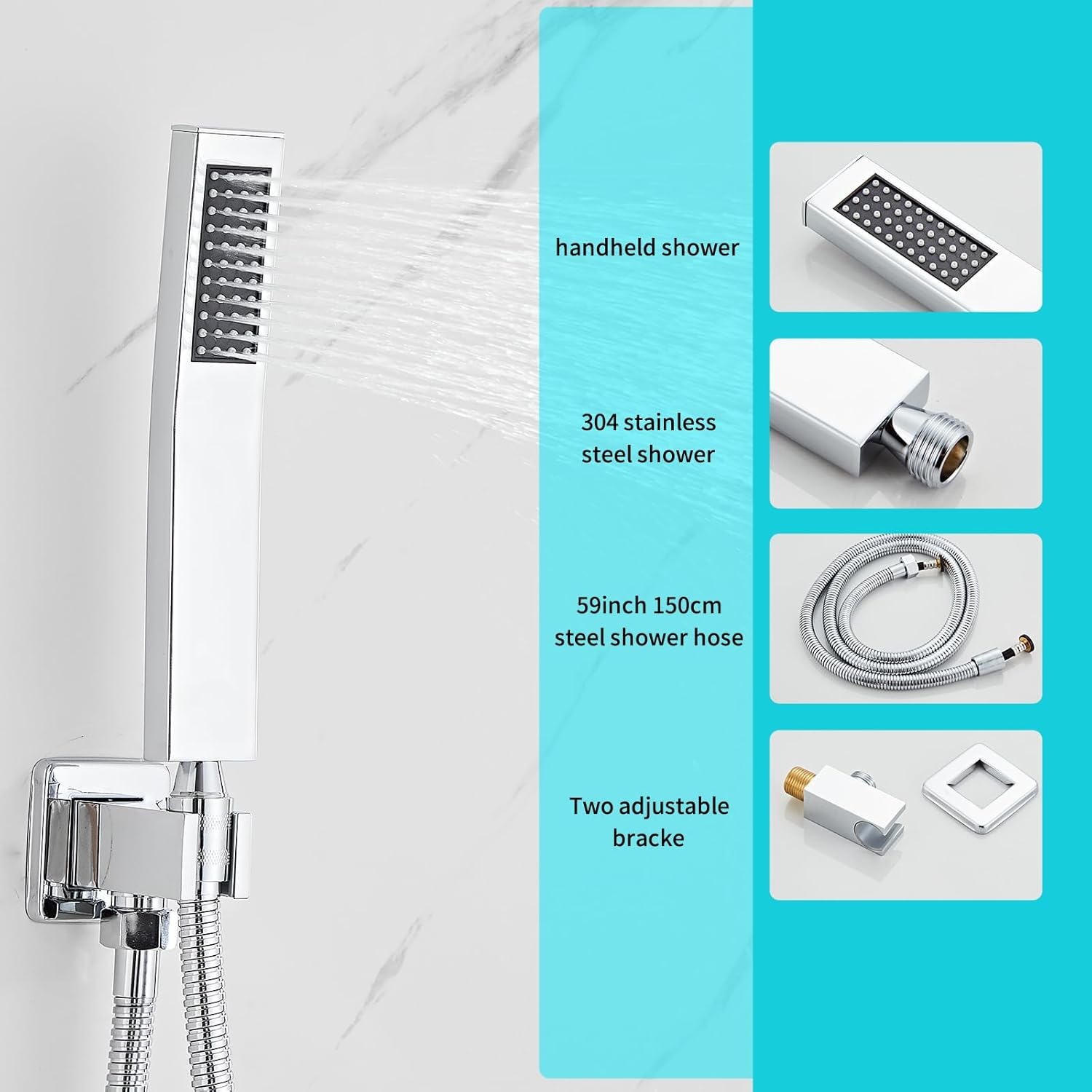 8 Inch Shower Faucet Set, Ceiling Mounted Rainfall Shower System with High Pressure Handheld Shower Head, Bathroom Mixer Rough-in Valve and Trim Shower Kit, Polished Chrome, with Tub Spout - Image 6