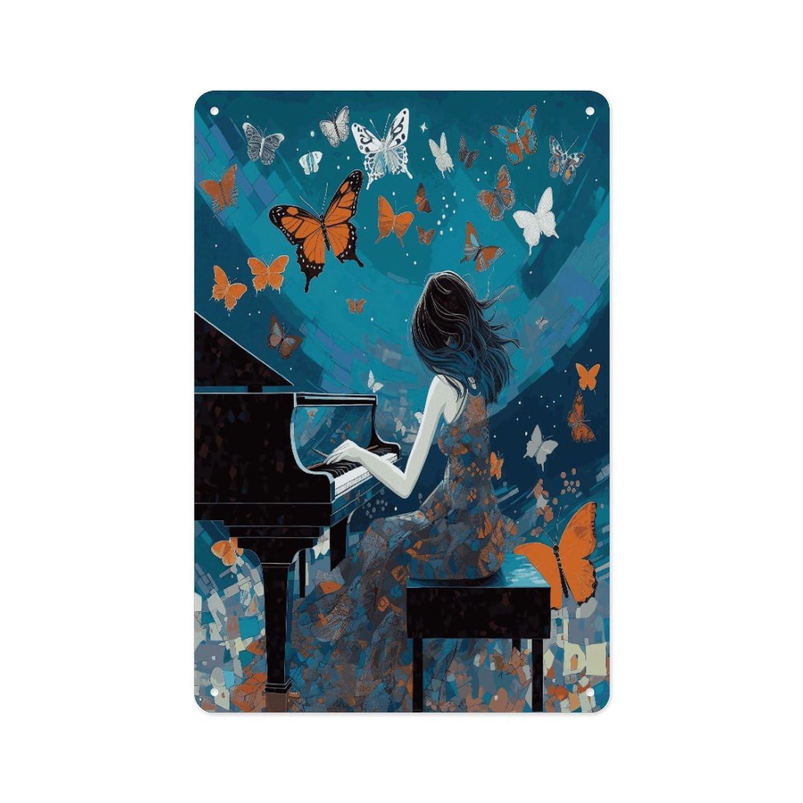 Fekiloot Girls Style Playing Piano Wall Decor Metal Signs Tin Signs Poster