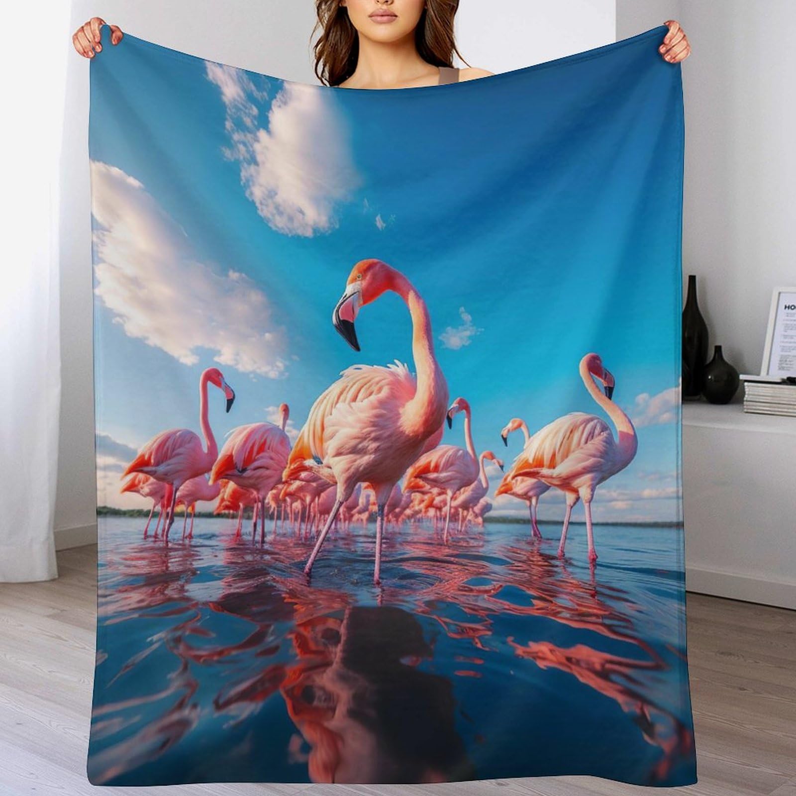 Couverture polaire flamant rose chaude et moelleuse en flannel thermique