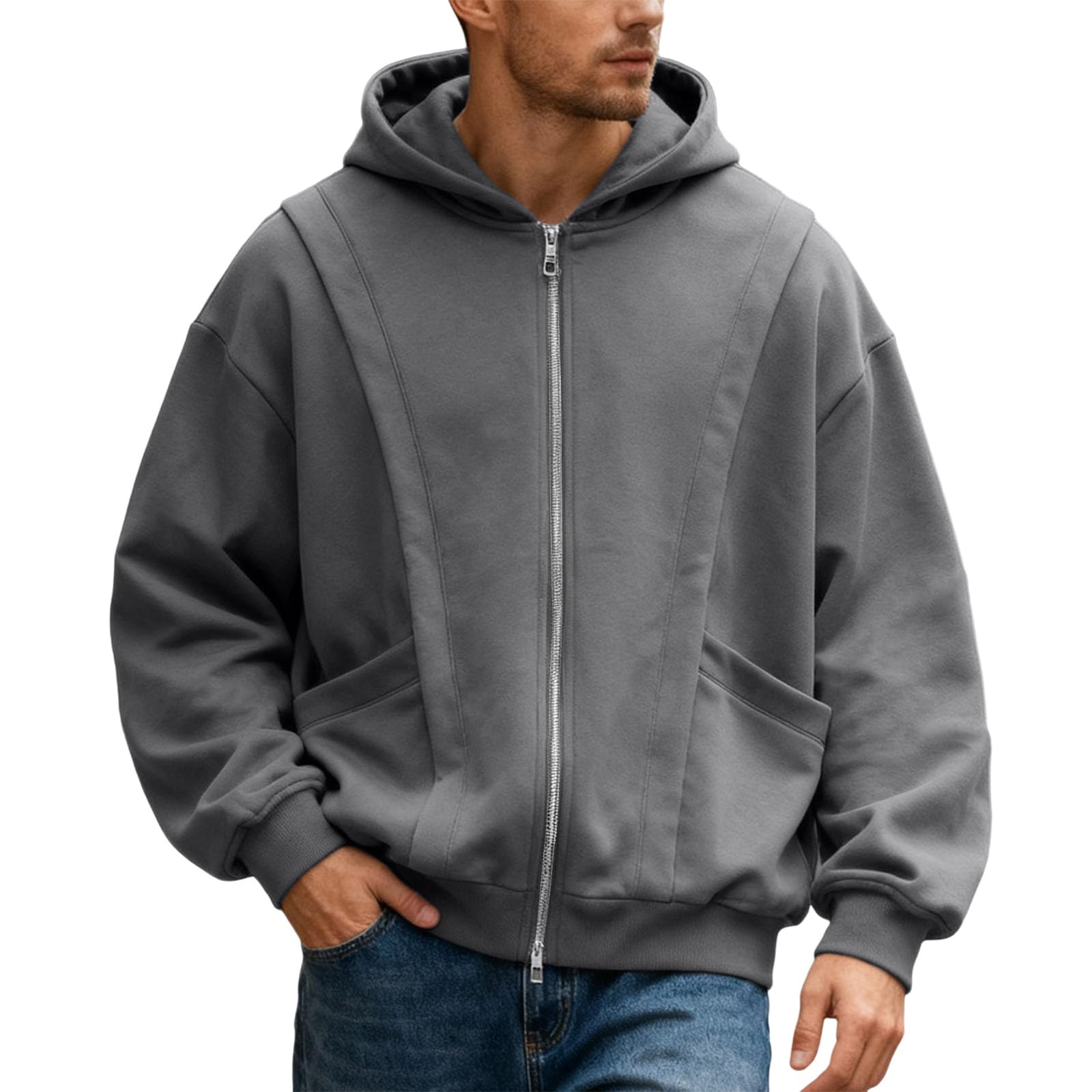 Herren Zipper Kapuzenpullover Sweatjacke Hoodie Mit Kordelzug Und Taschen
