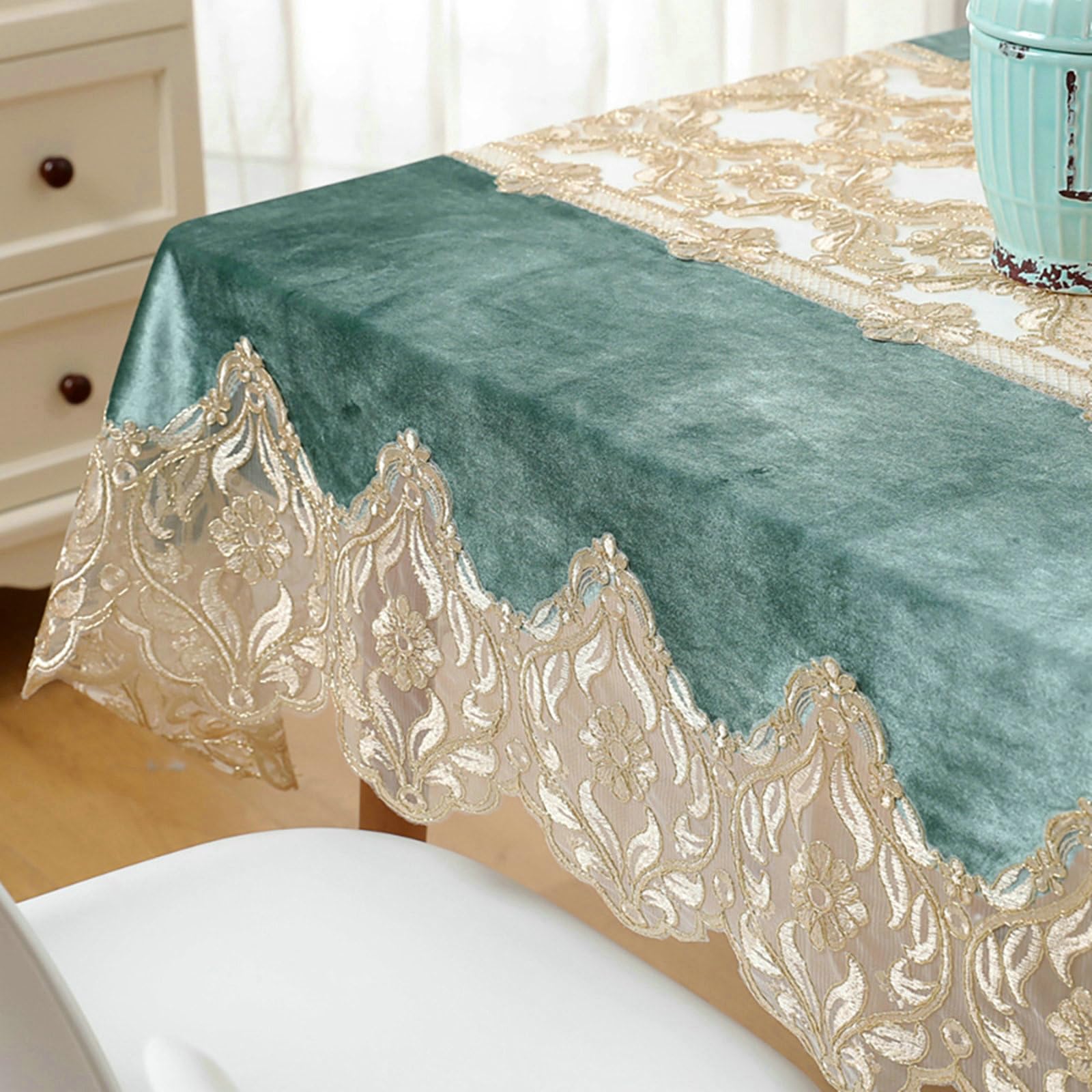 Tischdecke Abwaschbar 180x300 cm, Spitze Blume Stickerei - Samt