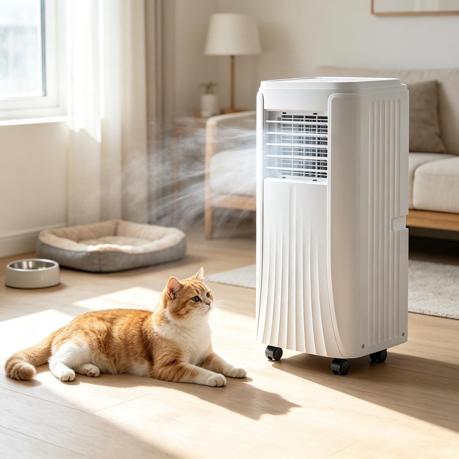 Aire Acondicionado Portátil 12000 BTU Silencioso, Equipo 4 en 1 para Hogar Oficina Salón hasta 30 m² con Mando, Ventilador Deshumidificador Kit Ventana, 12000btu