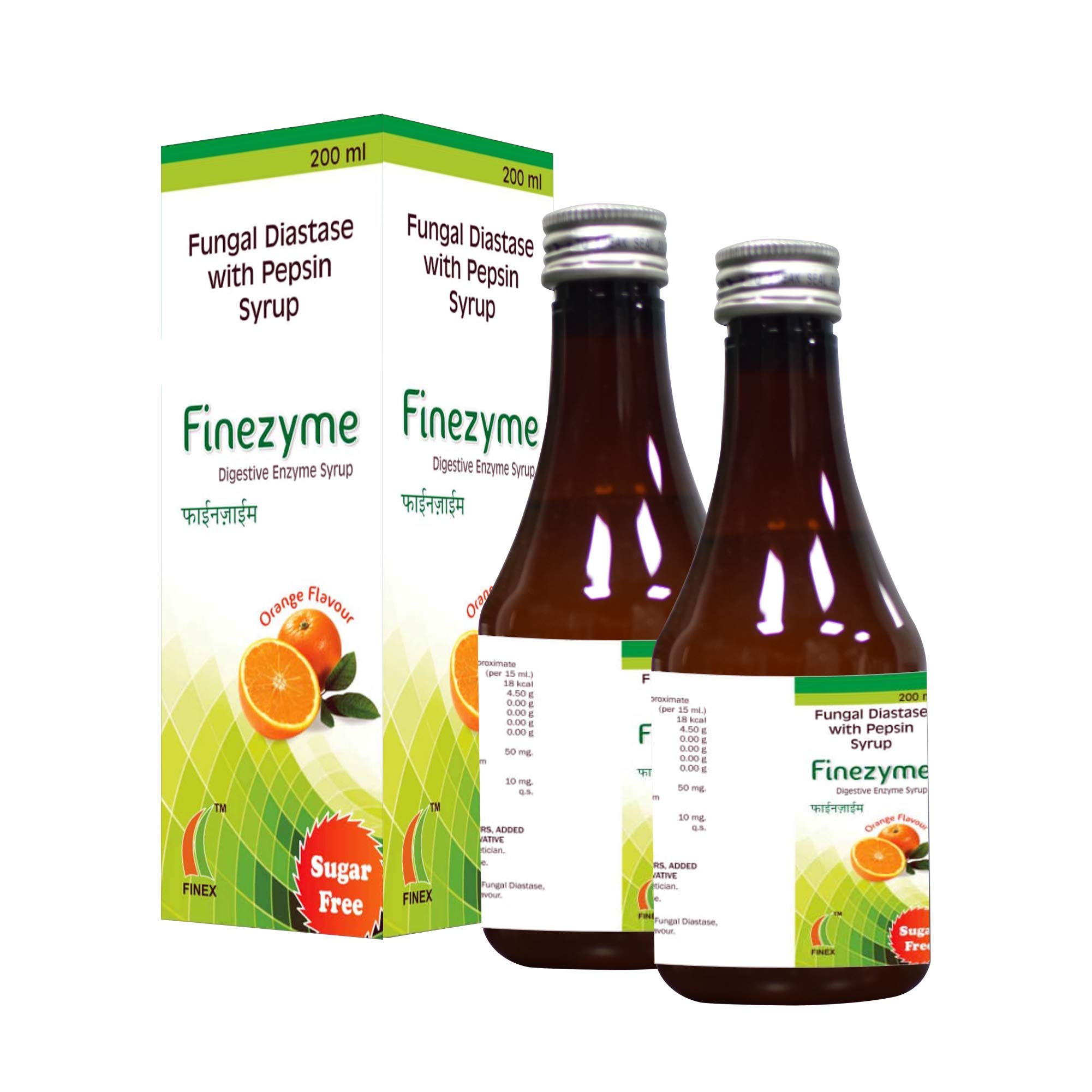Finezyme - Digestive Enzyme Syrup for Acidity & Stomach Health with Diastase & Pepsin - Pack of 2x200 ml