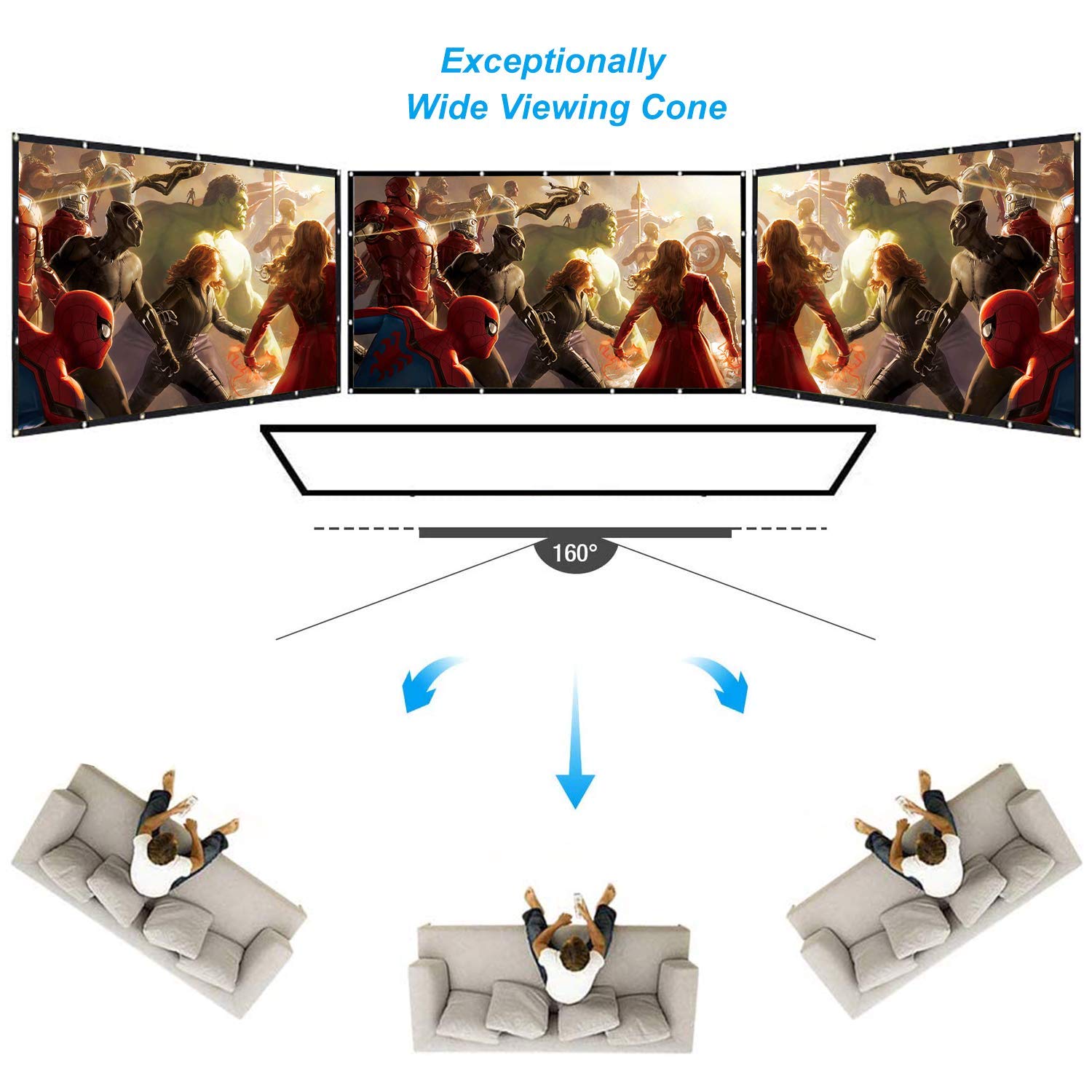 TOWOND Beamer Leinwand 150 Zoll, Mobile Leinwand für Beamer, 16:9 HD Filmleinwand, Faltbare und Tragbare Anti-Falten Outdoor Indoor für Home Party Theater Nächte