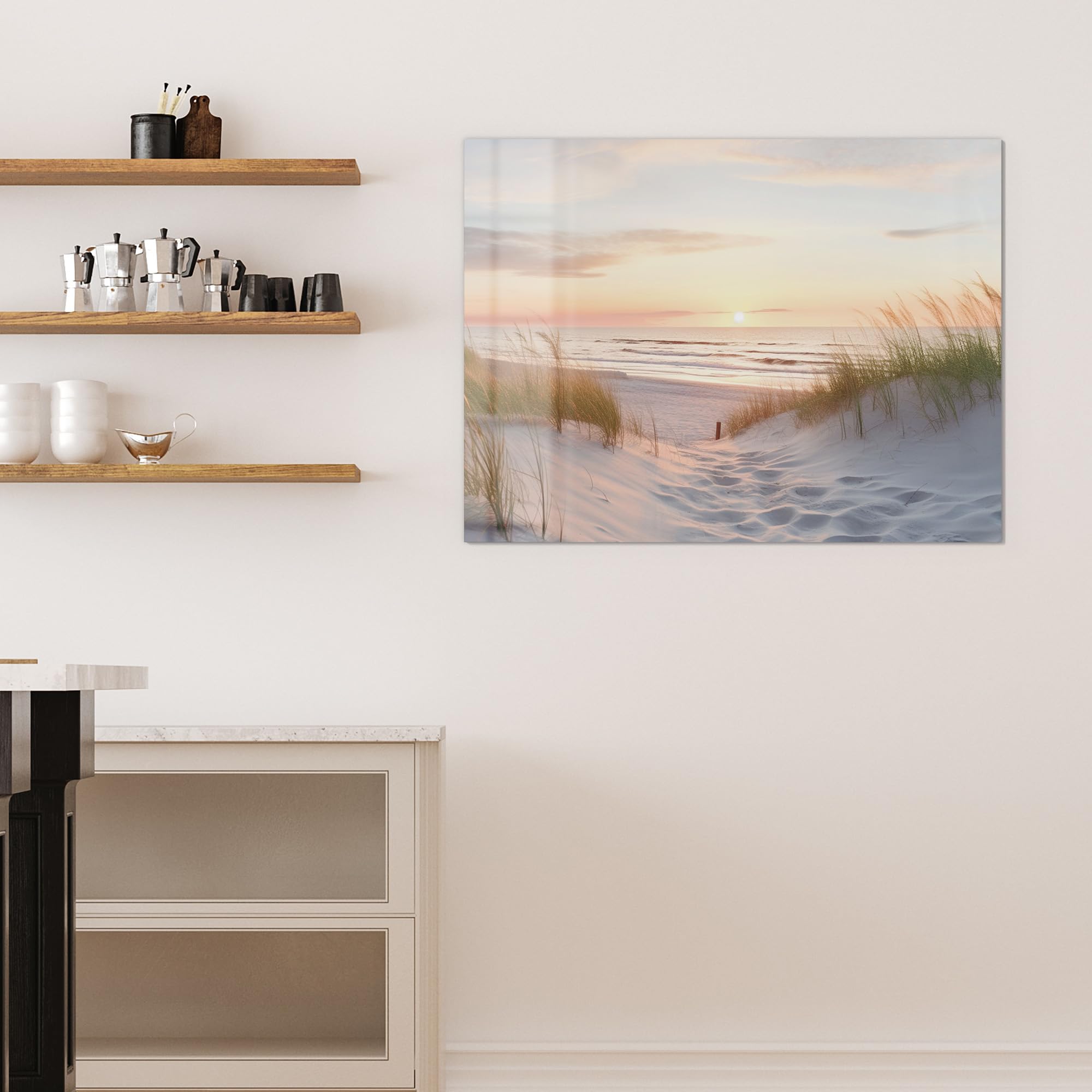 DEQORI Szklana tablica magnetyczna | wymiary 120 x 90 cm | motyw "Wieczór odpoczynku na plaży" | tablica magnetyczna z magnesami, długopisem i chusteczką do kuchni i biura | tablica magnetyczna i do