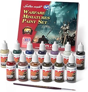 Miniature Paints Set - 13pcs 20ml Game Colors Miniature Painting Kit, with 1 Kolinsky Paintbrush, Acrylic Model Paint Set for Wargame Models