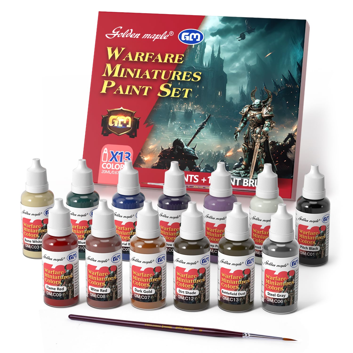 Pinceau Kolinsky et 13 peintures acryliques de 20 ml pour le modélisme d'exception
