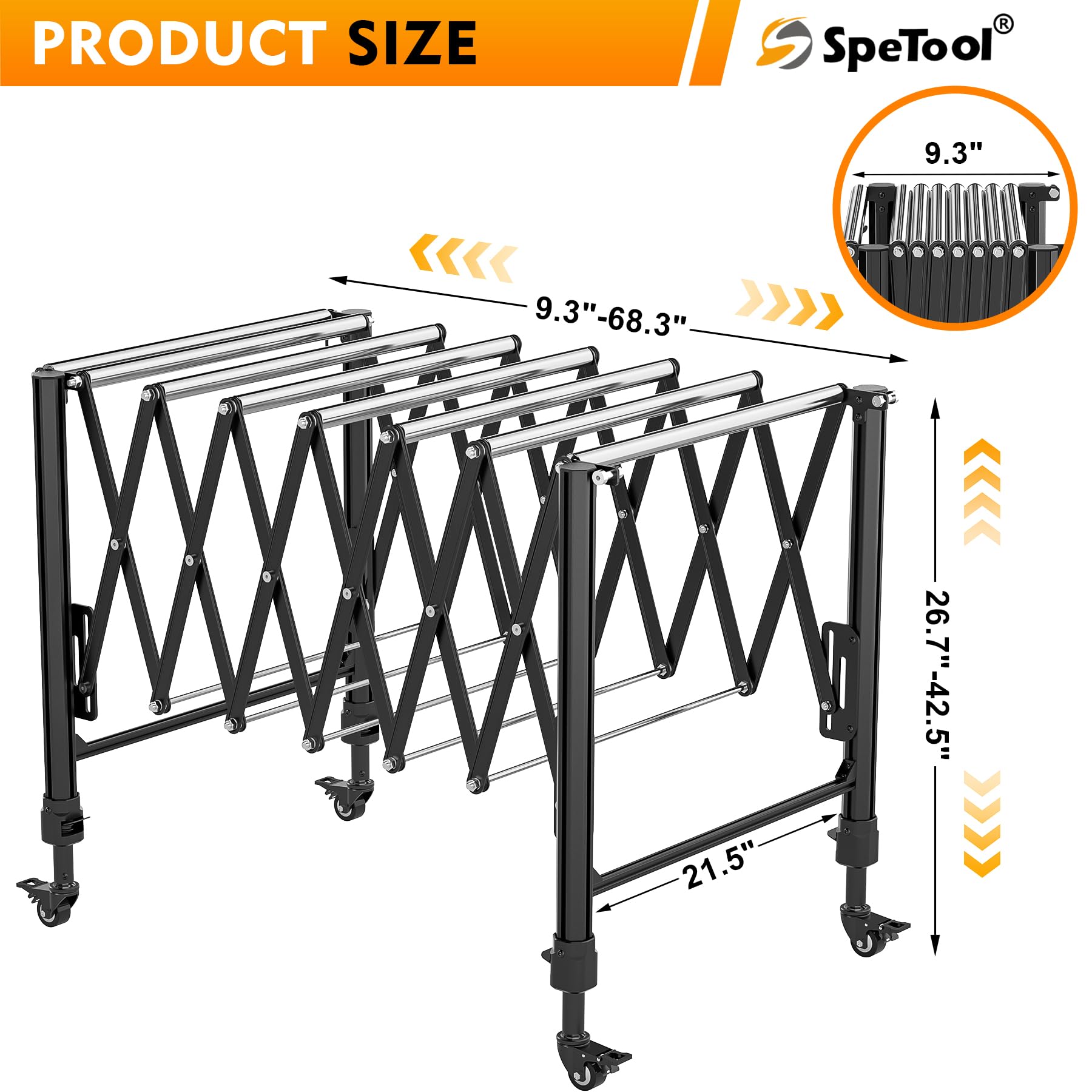 SpeTool Heavy-Duty Conveyor Roller Stand, 26.7