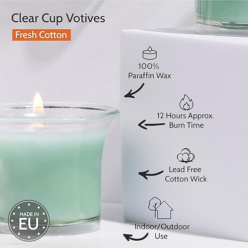 Miniatura 95 de HYOOLA Clear Cup Velas votivas perfumadas – Blanco – 12 horas de tiempo de combustión – Paquete de 4 – Fabricado en Europa Blanco,Amarillo