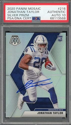 Jonathan Taylor 2020 Panini Mosaic Silver Prizm Rookie Card #216 Auto PSA 10