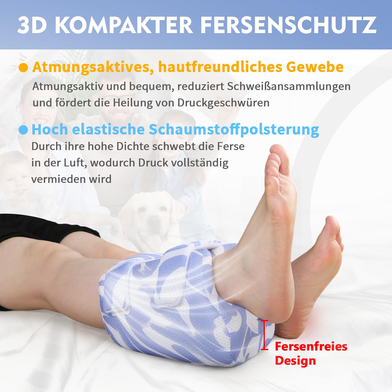 Fersenschutz Kissen gegen Druckstellen – 3D Fersenentlastung & Fußlagerung – Weiche Fersen- und Knöchelstütze für Senioren & Bettlägerige – Atmungsaktiv (Abstrakte Streifen, Einheitsgröße)