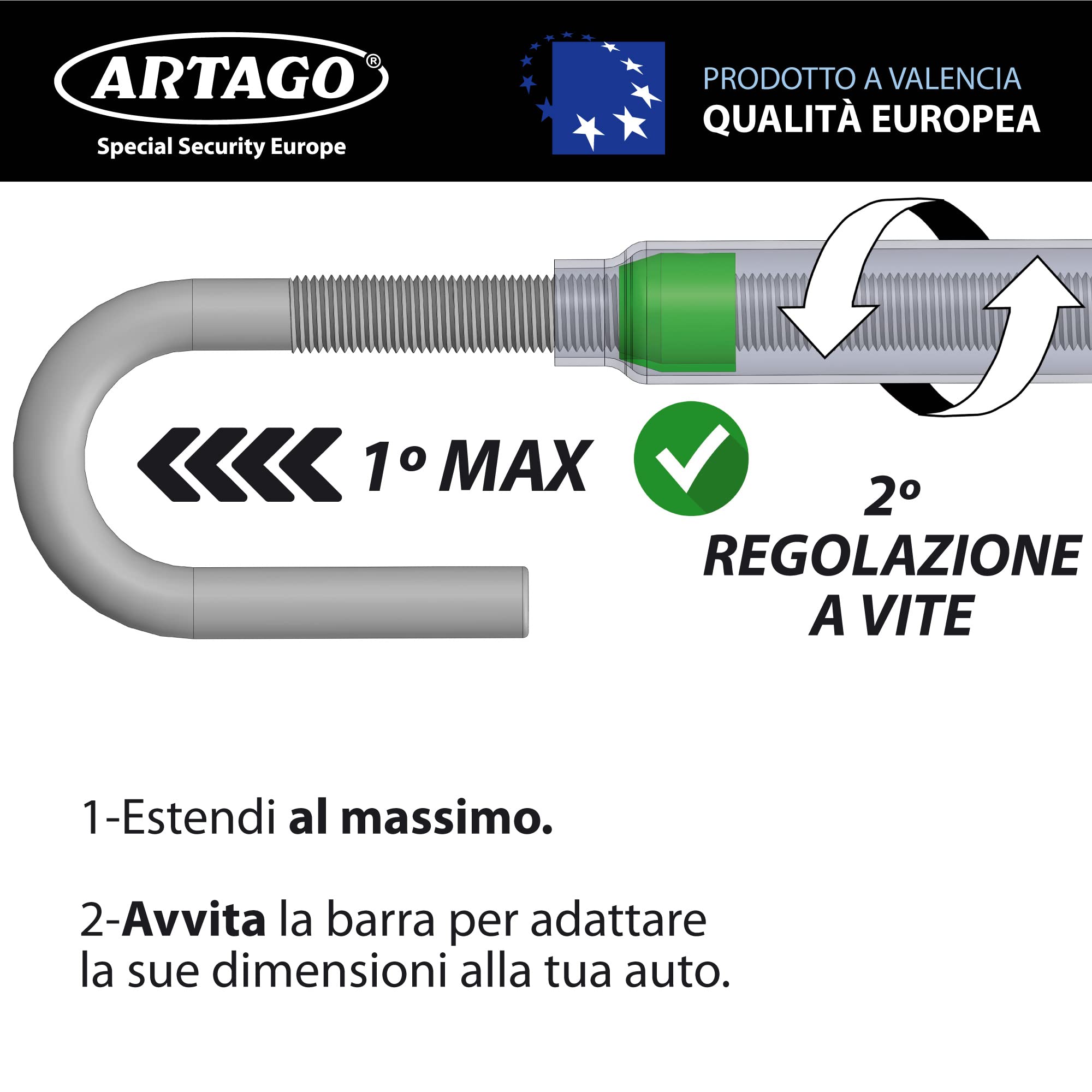 ARTAGO 871 Antifurto Auto Blocca Sterzo Meccanico Universale per Auto Camper