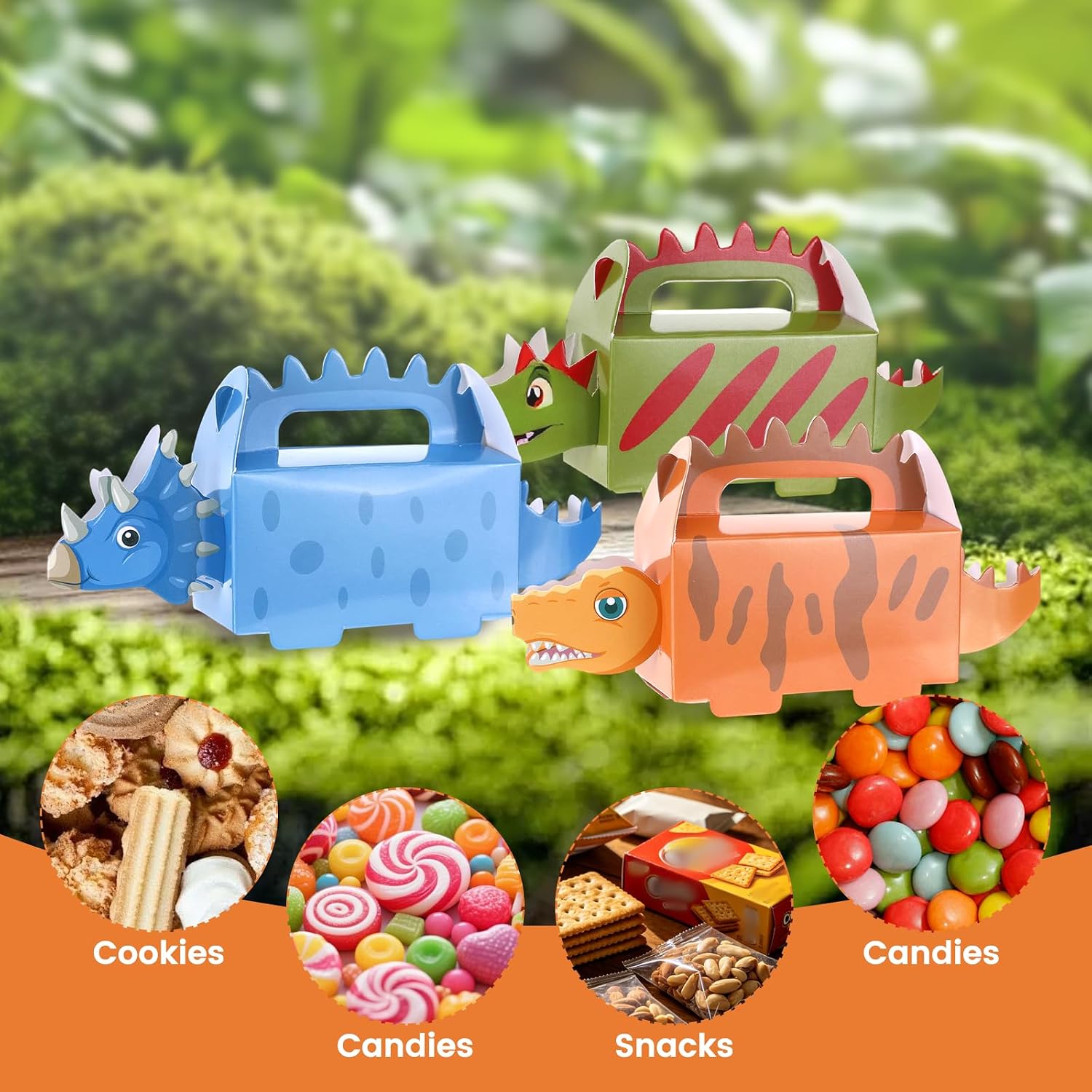 PanJoidys 24 Pcs Colorful Dino Party Favor Bags, Dinosaur Treat Gift Boxes for Table Decoration, Prehistoric Party Event Supplies