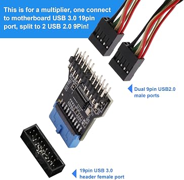 USB 3.0 9PIN to USB2.0 9PIN Front Panel Socket Adapter Card,USB 3.0 Motherboard 19PIN to Dual 9-PIN Interface Expansion Card