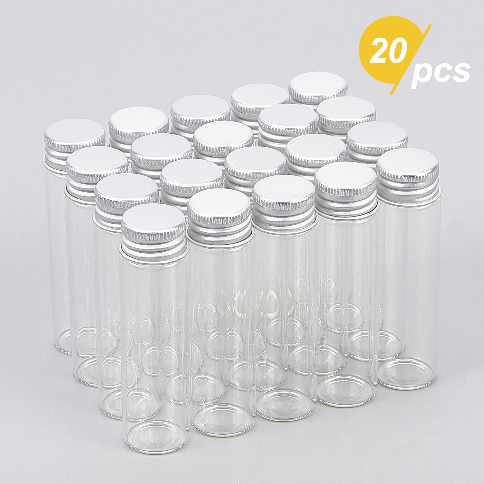 BENECREAT 20 Pz Flacone Sigillato in Vetro da 20 ml con Tappo A Vite in Alluminio Flacone Campione Liquido Trasparente per Flaconi Ornamentali in Polvere per Pillole