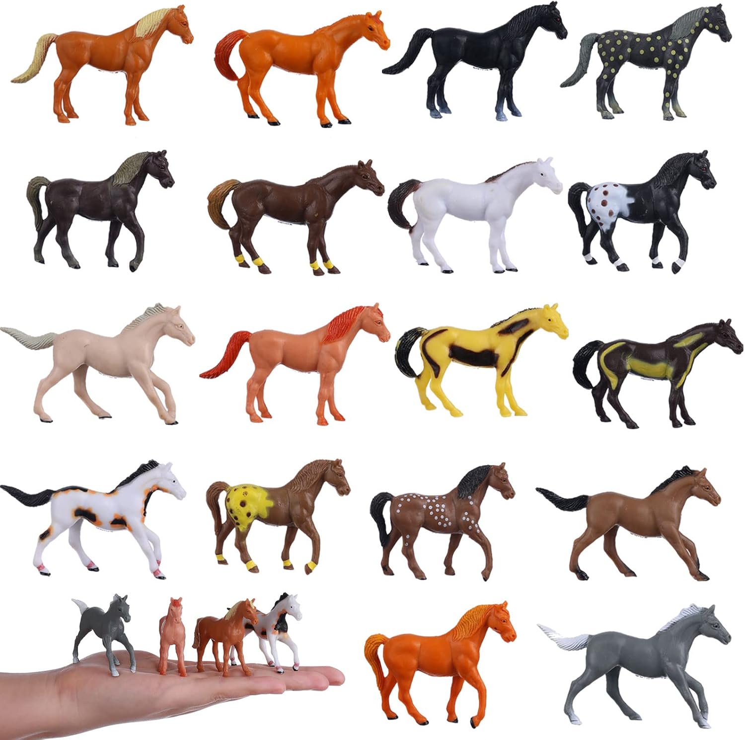 Horse Figures 18PCS Plastic Miniature Animal Toys for Science Project, Learning Educational Toys, Cake Topper Birthday for Kids Toddlers