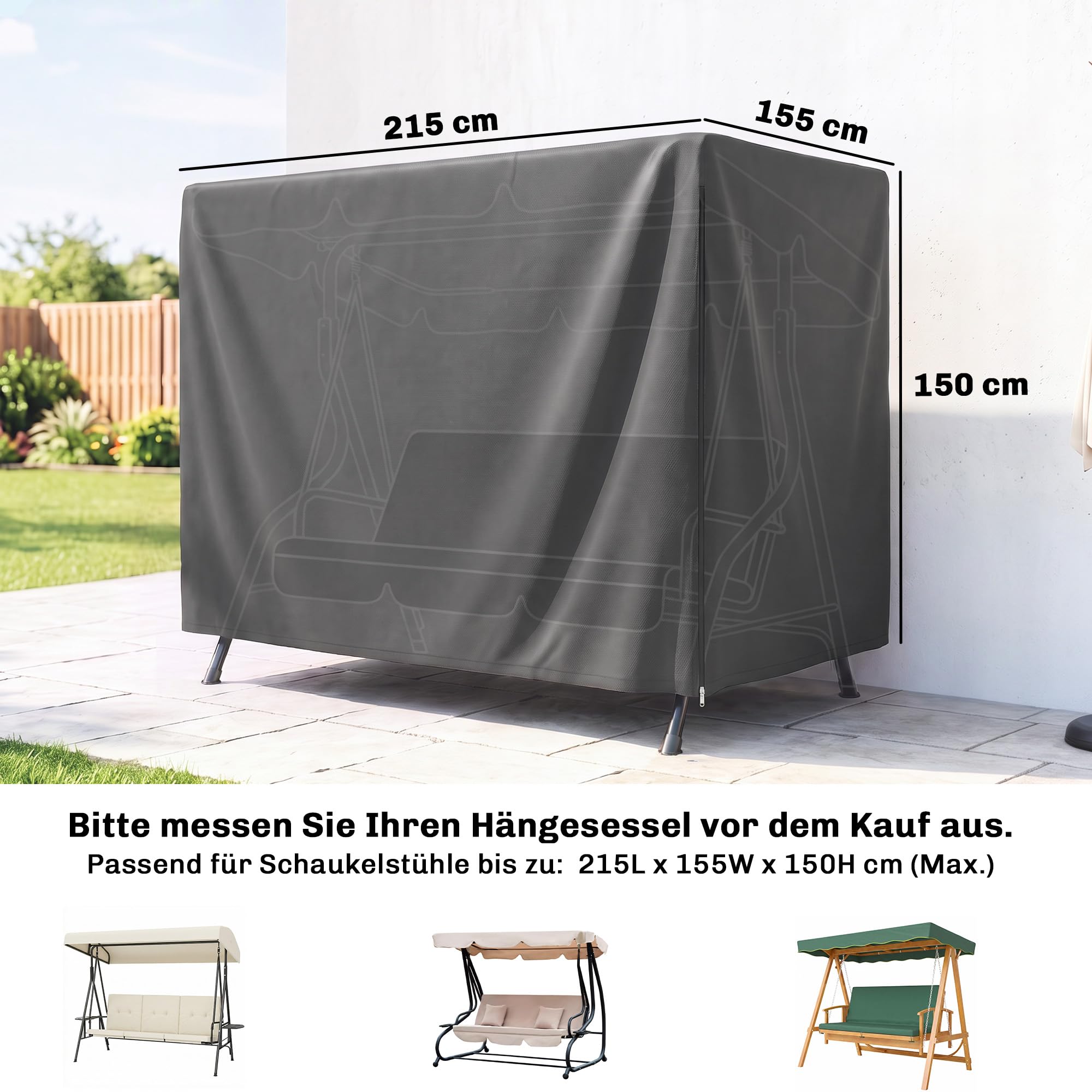 Outsunny Osłona na huśtawkę 3-os. 215x155x150 cm Ciemnoszary