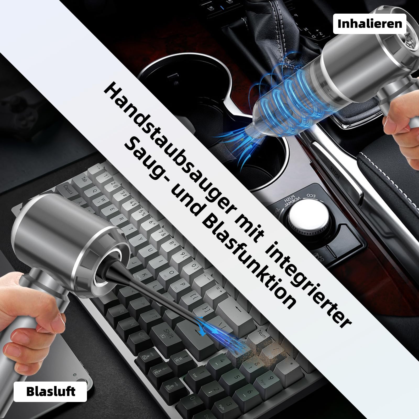 Handstaubsauger, Handstaubsauger Akku, 26000Pa Autostaubsauger mit Bürstenloser Motor, 3-Gang Mini Staubsauger, Auto Kabellos Staubsauger für Büro Genutzt, Haus, Küche, Tierhaare