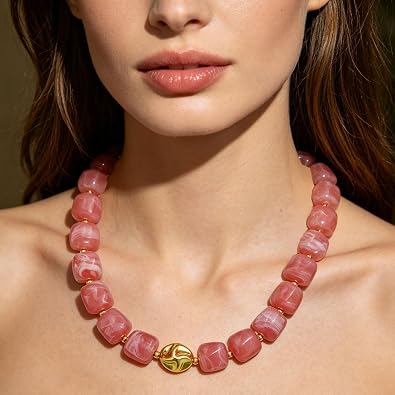 YBMYCM Summer Beach Colorful Chunky Necklaces for Women, Acrylic Beads Necklace Bracelet Jewelry Set Trendy Statement Big Colorful Resin Bead Choker for Women