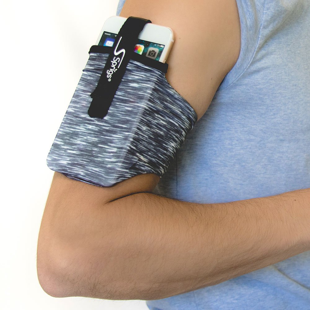 Sprigs Armband for iPhone x/8/7/6 Plus, Galaxy S7/S6, Google Pixel XL. The Lightest & Most Comfortable Running Armband, Stretches to Fit All Phones with Case - Black Melange, Small-image-40