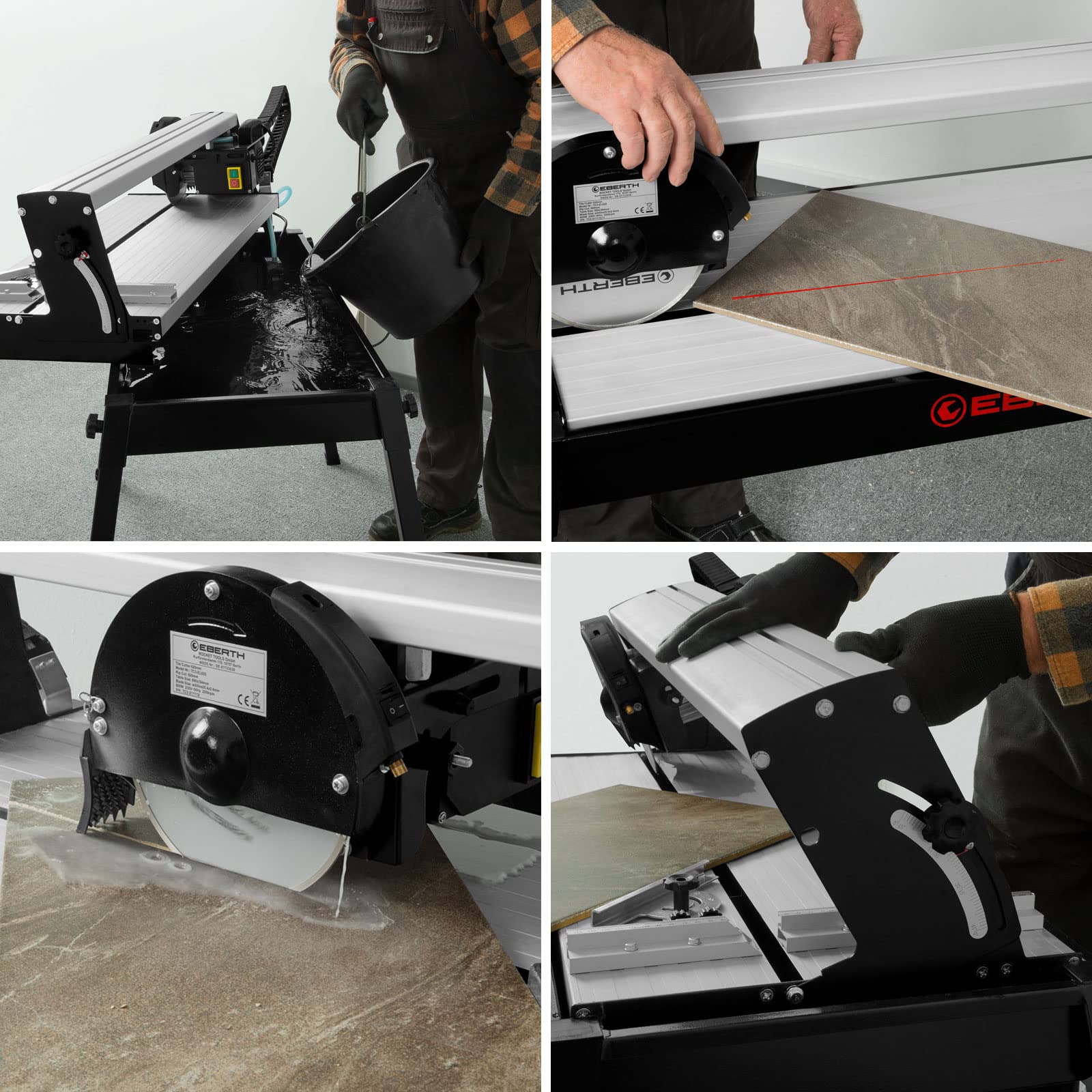 EBERTH Tagliapiastrelle Elettrico 800W, Tagliapiastrelle ad Acqua con Tavolo, Laser, Disco Diamantato 200mm, Lunghezza Taglio 620mm, Profondità Taglio 36mm, Girevole Fino a 45°, Arresto Angolare