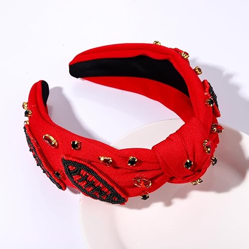 Miniatura 4 de Diademas anudadas de fútbol para mujer, diadema deportiva para el día del juego, diadema de cristal perla con nudo superior ancho, accesorios para