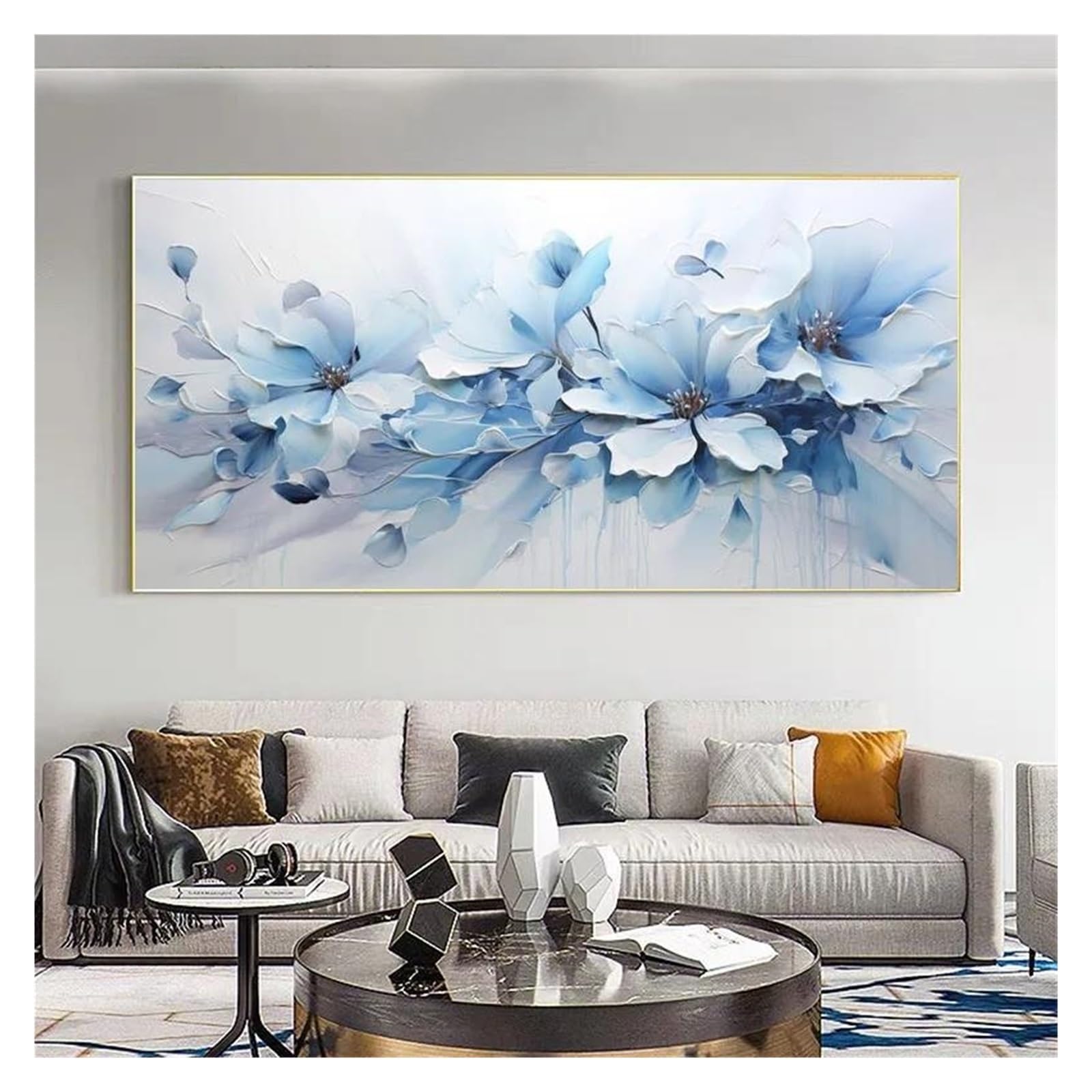 Byambd A Esthetic Pictures Bstract Gold Nd White Flowers Oil Poster No Frame Print Modern Canvas Painting,Wall Rt Pictures Home Decoration(,50X100cm)
