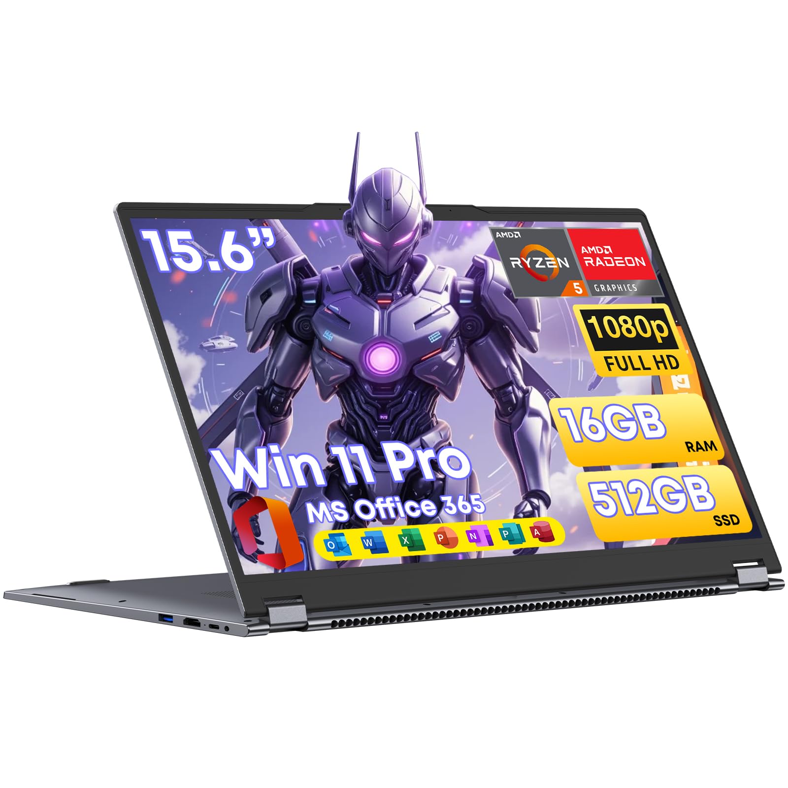 15.6" Laptop Computer 2-in-1 AMD Ryzen 7430U (Beat i7-1355U) Win11 Pro, MS Office 365 Traditional Laptops 16GB 512GB SSD Backlit Keyboard Full HD IPS Display 1MP Camera Type-C BT 5.0 HDMI