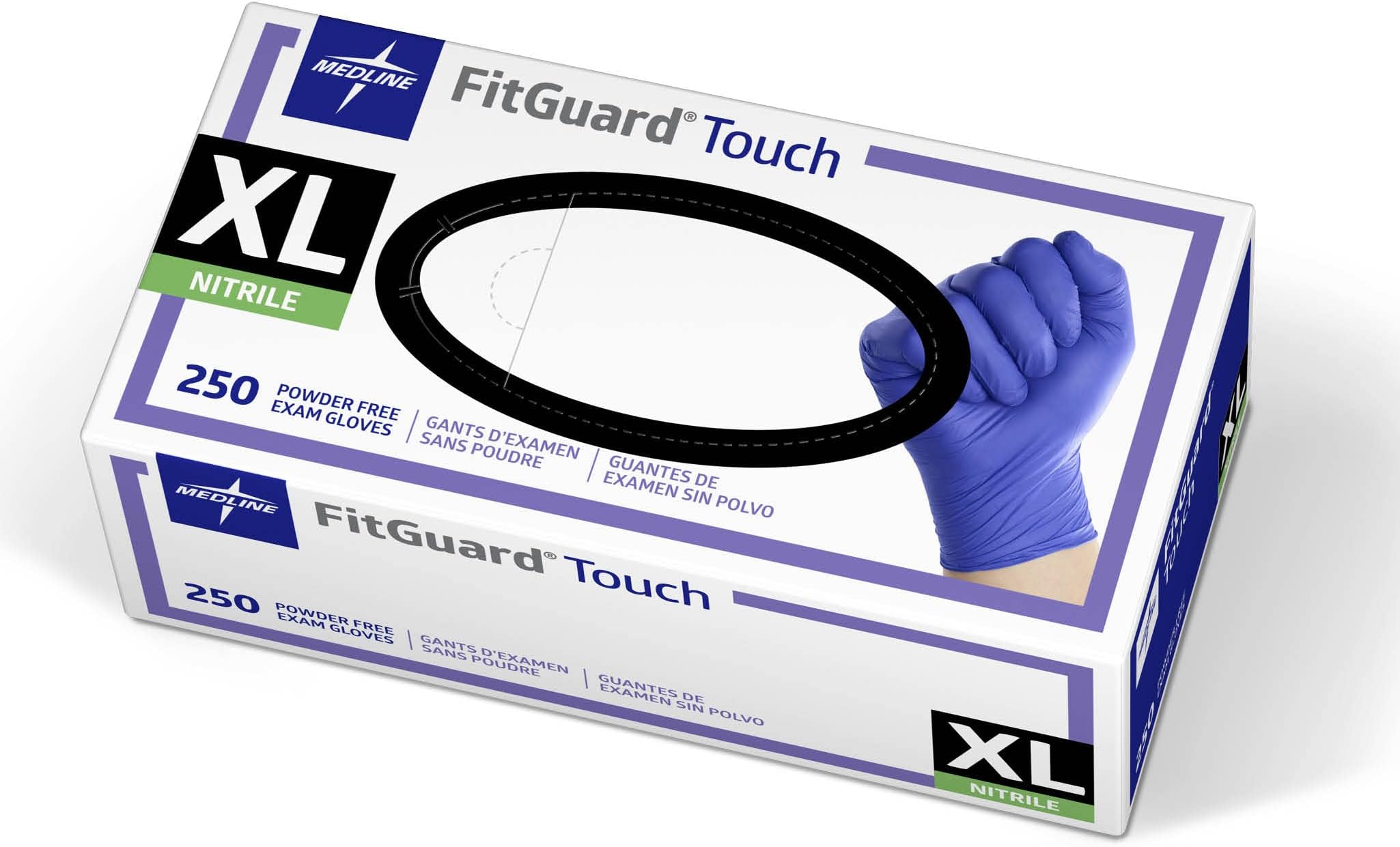 FitGuard Touch Nitrile Exam Gloves, 250 Count,X-Large, Powder Free,Disposable, Not Made with Natural Rubber Latex, Excellent Sense of Touch for Medical Tasks, Durable for Household Chores