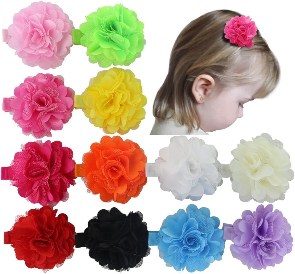 12pcs 2'' Satin Silk Carnation Rose Fabric Flower With Lined Hair Clips