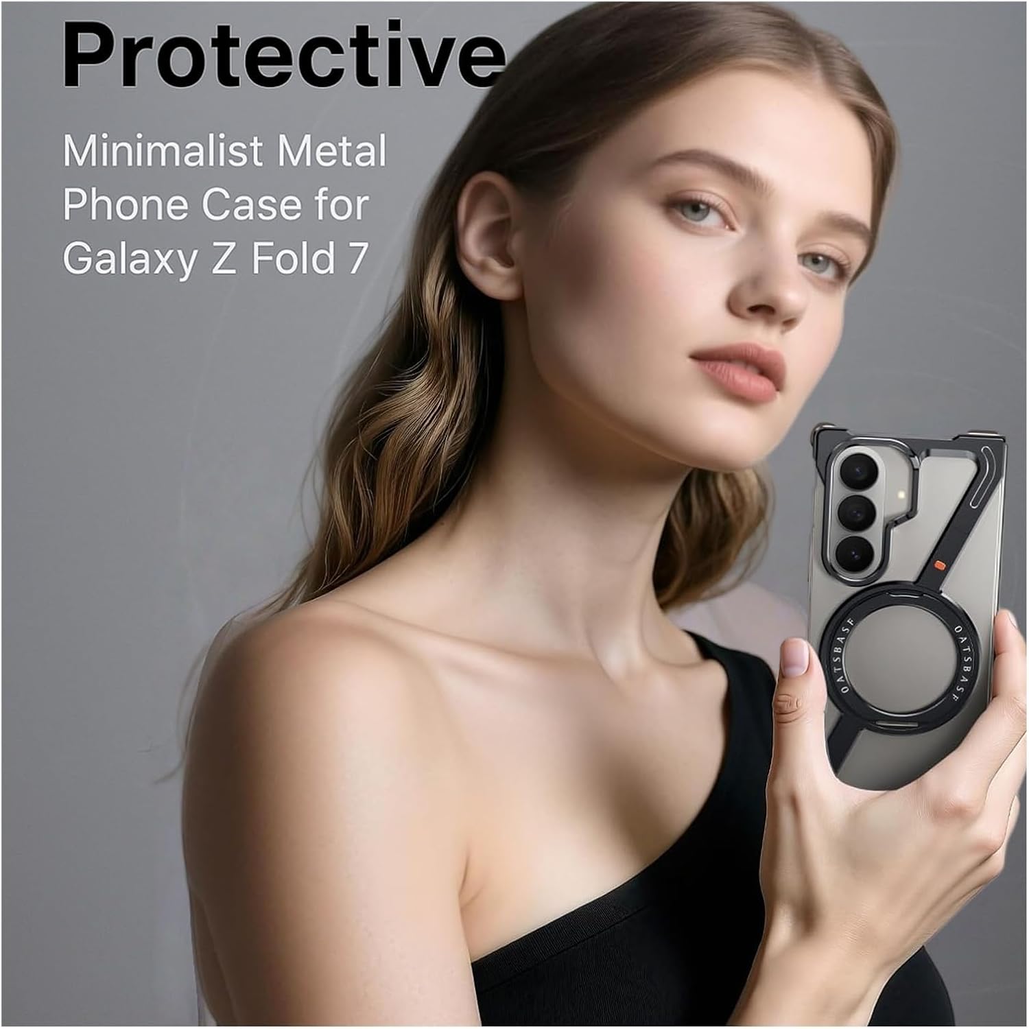 Case for Samsung Galaxy Z Fold 7, Frameless Aluminum Z-Design with 360° Rotatable Stand, Shockproof Corners, Compatible with MagSafe, Slim Minimalist Protective Cover(Blue)