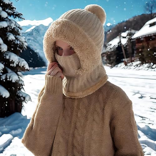 Miniatura 9 de Gorro 3 en 1 con bufanda y máscara, pasamontañas de punto, resistente al viento, talla única, sombrero y bufanda para mujer