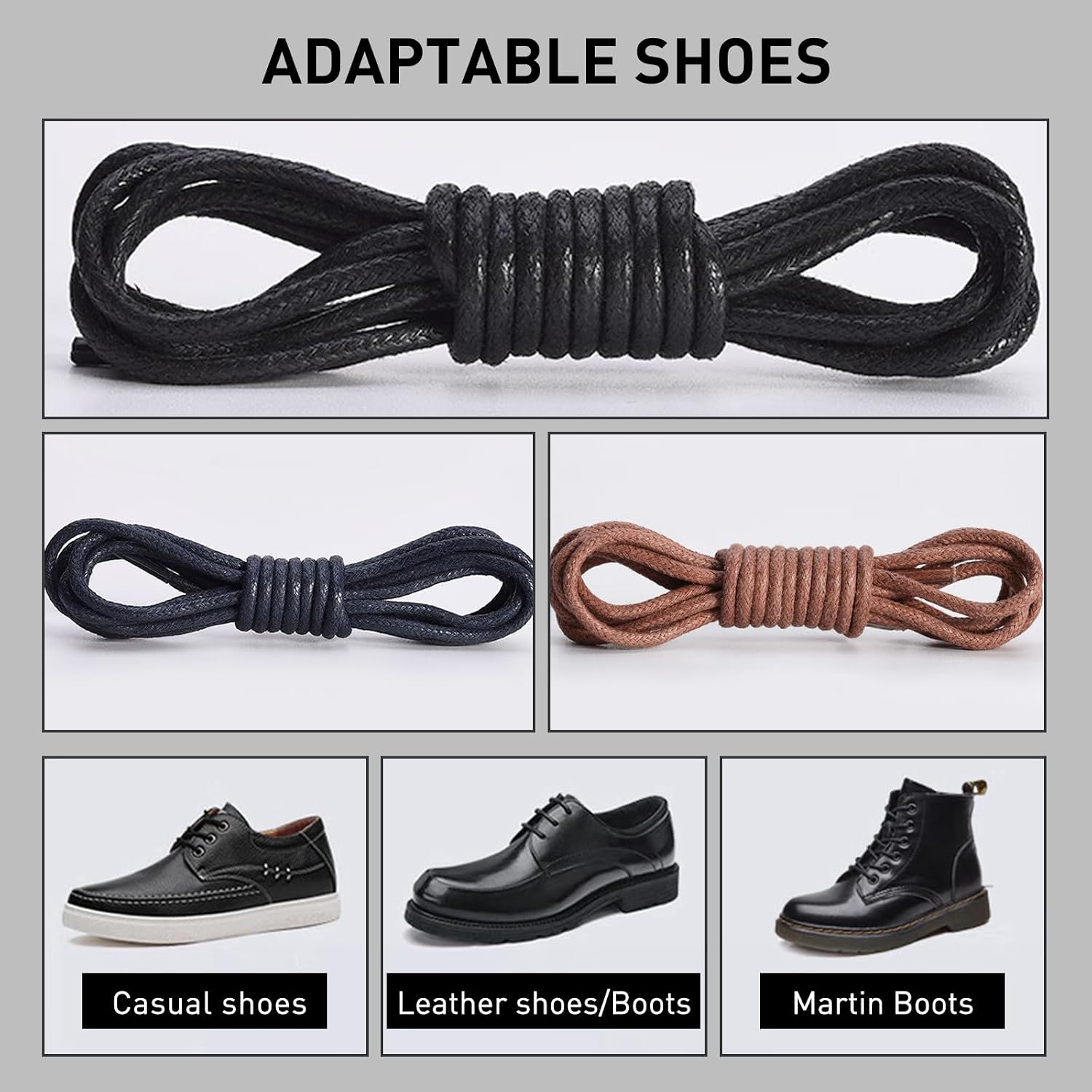 Waxed Shoe Laces for Cole Haan Oxford/Wingtip/Plain Toe Shoes, 2.5mm Dress Chukka Shoelaces Replacement Strings