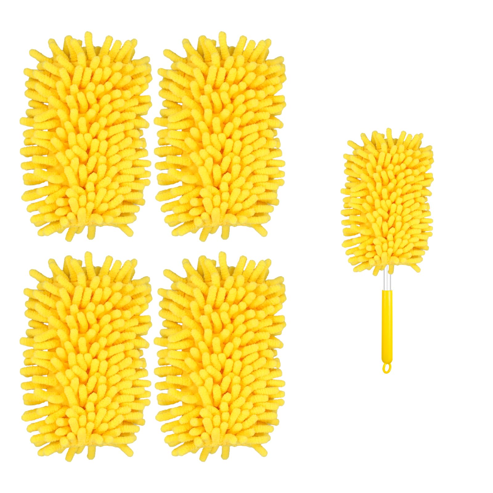 4pcs Duster Refills for Swiffer, Microfiber Ceiling Fan Duster 360 Feather Duster Refills Heavy Duty Hand Dusters for Cleaning Compatible with Swiffer (Yellow)