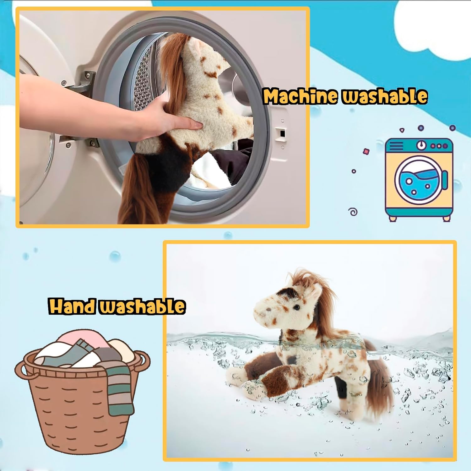 15" Spotted Horse Stuffed Animals for Boys and Girls,Soft and Adorable Stuffed Horse Plush Toys for Newborn Babies and Kids,Great Gifts on Birthday,Christmas,Machine Washable - Image 4