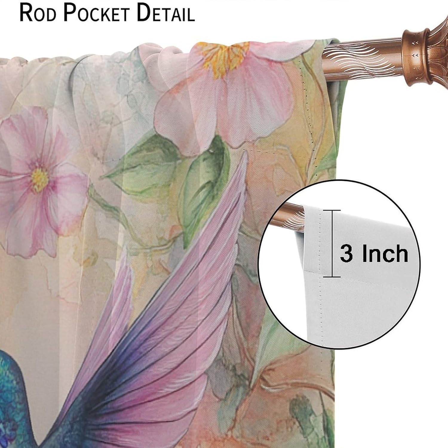 Watercolor Hummingbird Flower Blackout Curtains for Bedroom/Living Room, Vintage Botanical Illustration Curtains Rod Pocket Thermal Insulated Window Drapes, 21W x 45L, 2 Panels