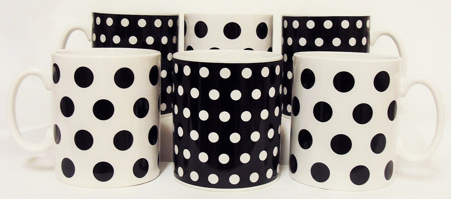 Fromeuropewithlove White Black Dots And Spots Mugs Set Of Six Porcelain Black Mugs Hand Decorated In The Uk Free Uk Delivery