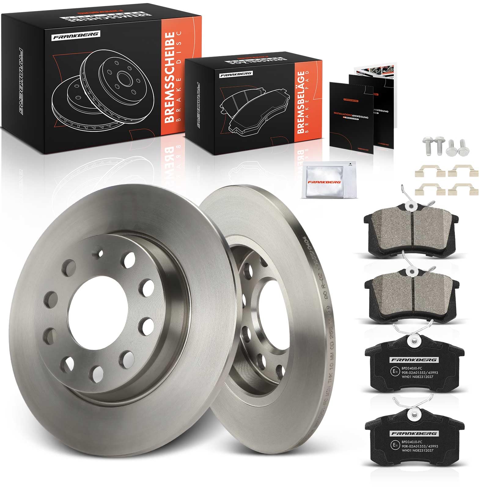 Frankberg Bremsensatz inkl. 2x Bremsscheiben + 4x Bremsbeläge Hinten Kompatibel mit A4 8E2 Exeo ST 3R5 A4 Avant 8E5 A4 Avant 8ED A4 8EC Replace# 8E0698451B,8E0615601D