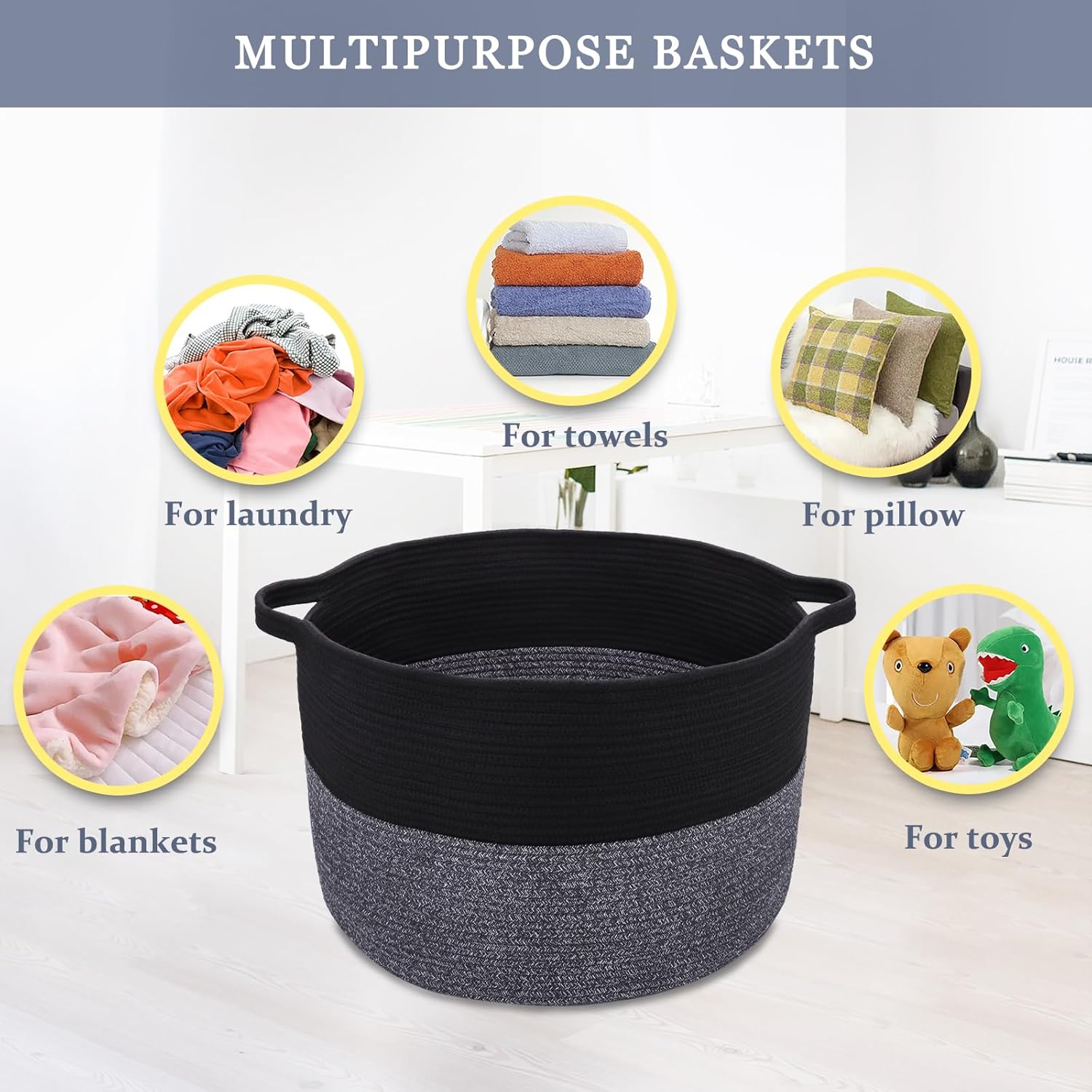 2 Pack Extra Large Blanket Basket 87L, Laundry Hamper, Baby Nursery Hamper, Large Laundry Basket For Girls Boys, Cotton Rope Basket, Clothes Basket Laundry, 22”x 14”