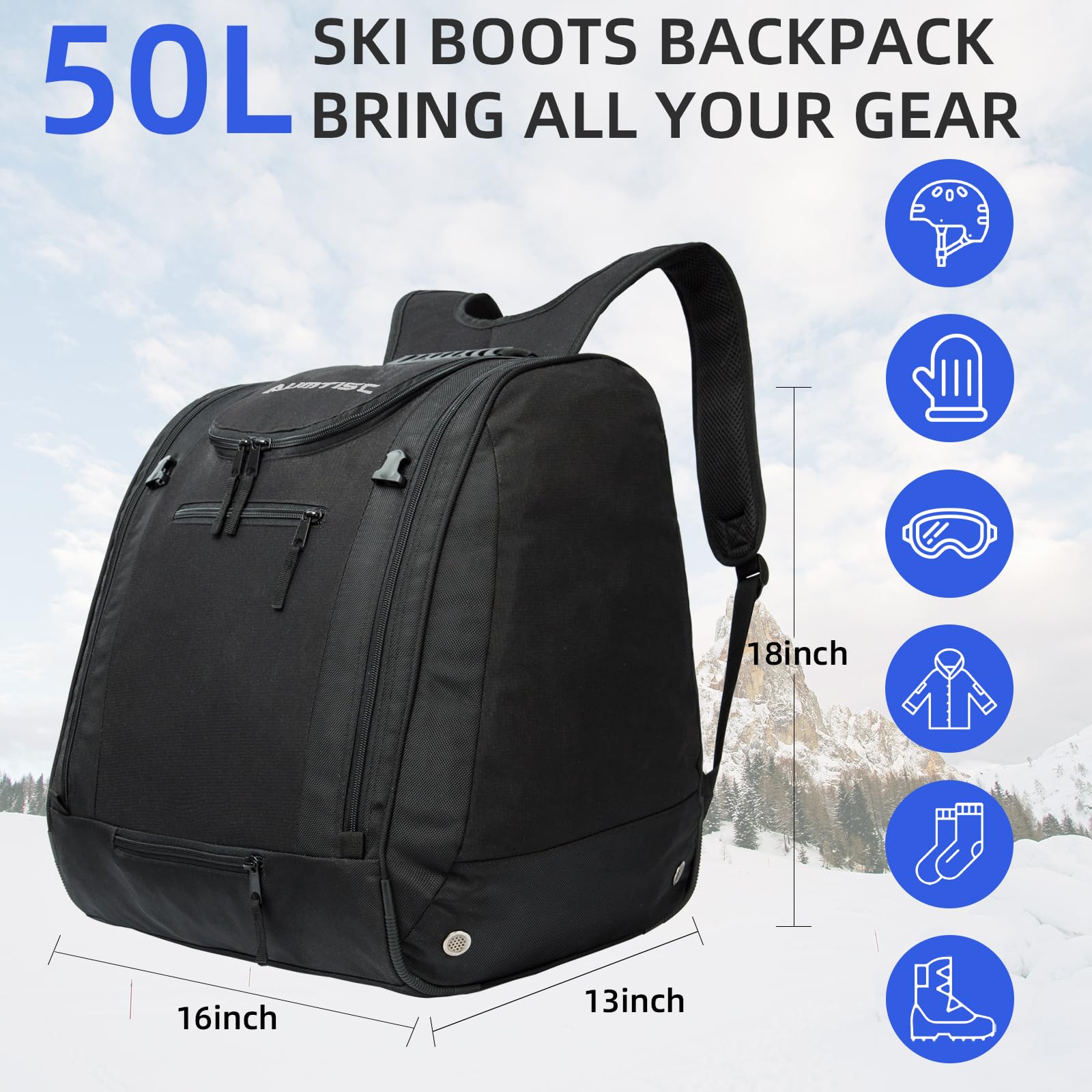 AUMTISC Mochila Acolchada para Botas de esquí y Casco para Viajes aéreos, Equipo de esquí, Gafas, Guantes, esquís y Snowboard