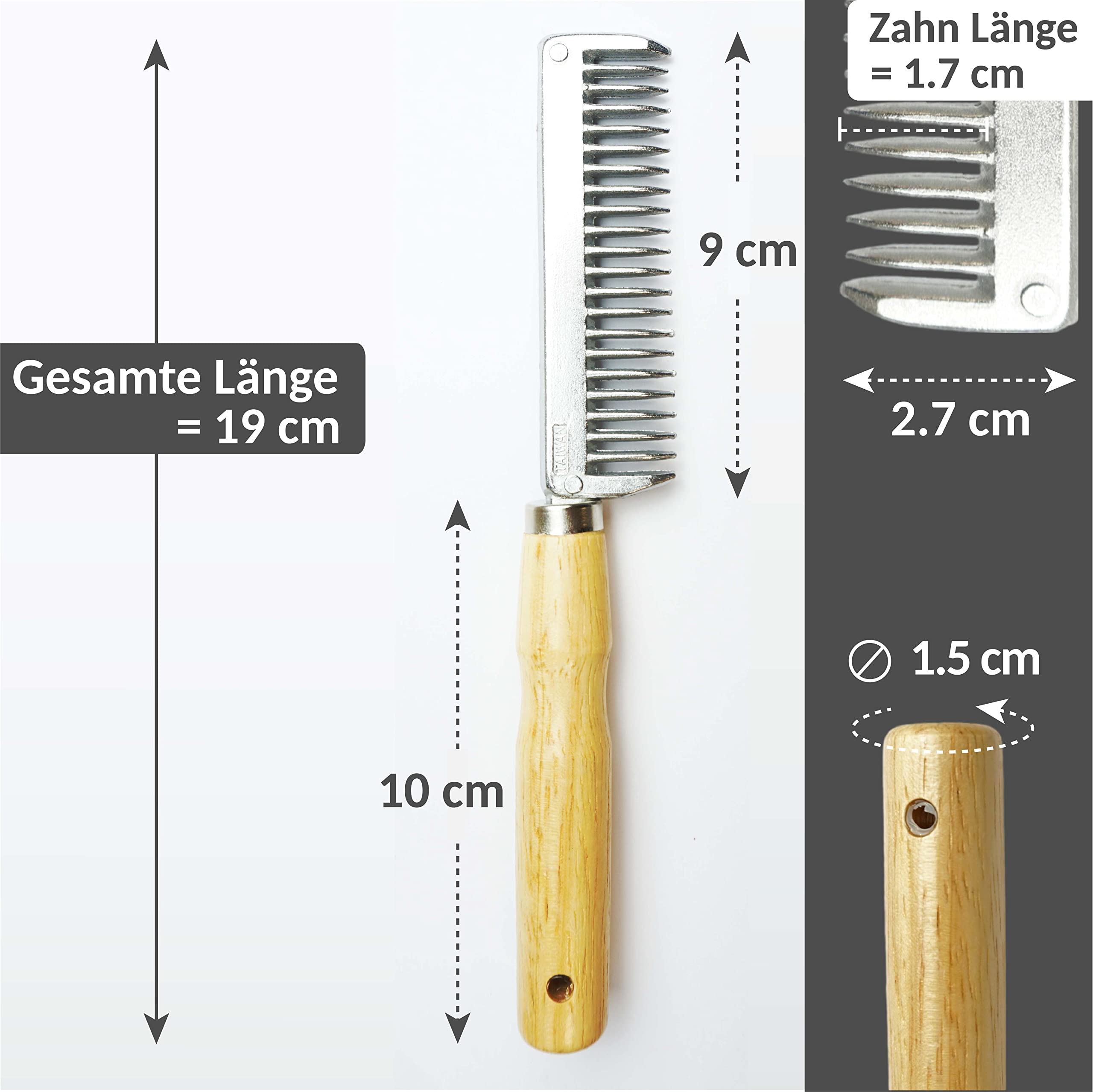 Peine para crines de caballo o burro, de metal, con mango resistente de madera