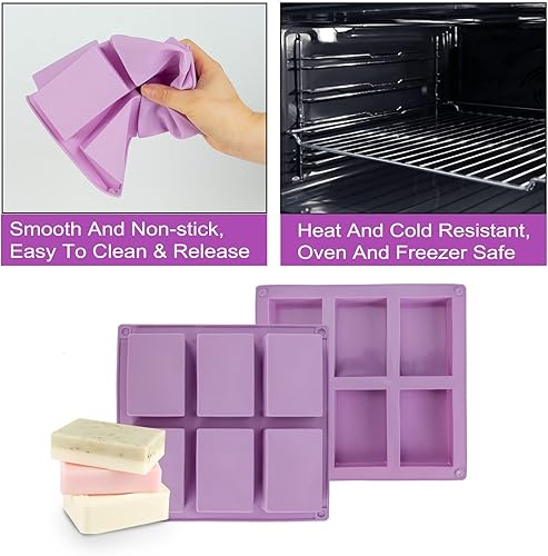 Miniatura 3 de Juego de 4 moldes de jabón de silicona para 6 cavidades, moldes rectangulares de jabón de silicona para manualidades caseras, moldes de jabón,