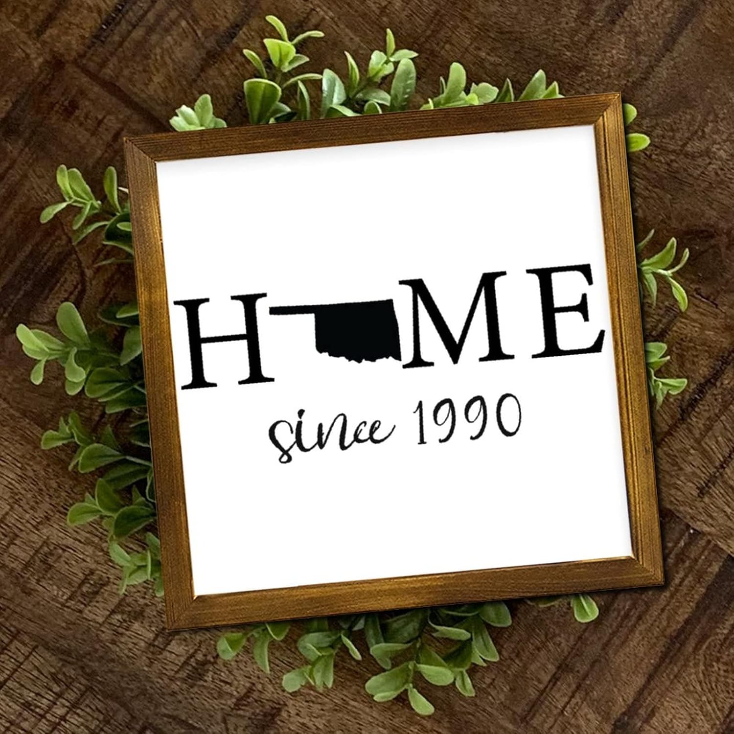 Oklahoma Home Since 1990 Framed Wooden Signs Quote Saying Positive Wall Plaque Rustic Wood Hanging Wall Art Decorative for Grandpa Papa Dad Boyfriend Teacher 12x12 Inch